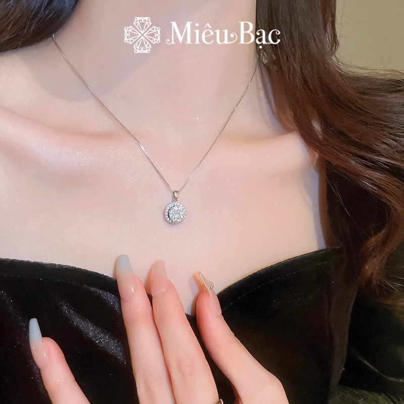 Dây chuyền bạc nữ Miêu Bạc vòng cổ đá tròn trắng sang chảnh bạc 925 thời trang phụ kiện trang sức D400763