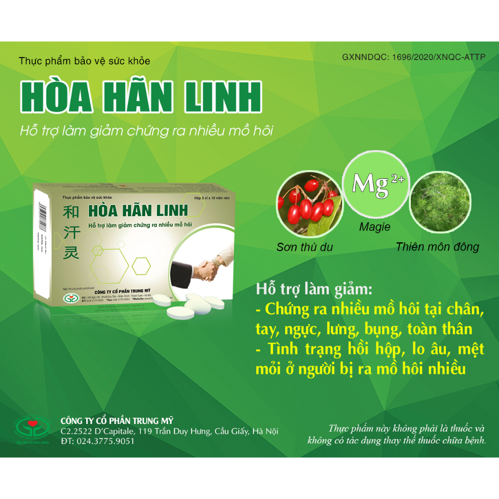 Combo 6 hộp Hòa Hãn Linh tặng 1 hộp giúp giảm chứng ra nhiều mồ hôi, giảm tình trạng hồi hộp, lo âu, mệt mỏi