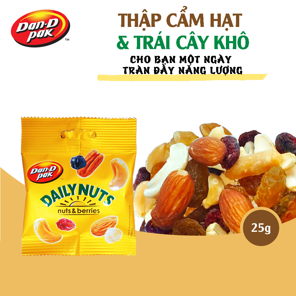 Combo Thập cẩm hạt trái cây khô Dailynuts Hạt điều, hạnh nhân, hạt bí, nam việt quất, cherry khô 25g x 12 gói Dan D Pak