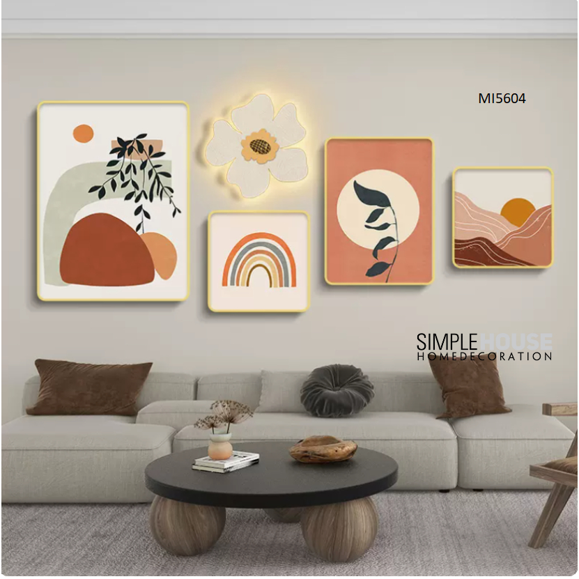 Tranh Tráng Gương Led Mix Match Bộ 5, Treo Tường/Decor Trang Trí Phòng Khách/Ngủ,Khung Composite  - Simple House