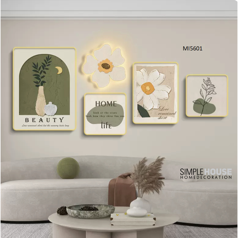 Tranh Tráng Gương Led Mix Match Bộ 5, Treo Tường/Decor Trang Trí Phòng Khách/Ngủ,Khung Composite  - Simple House