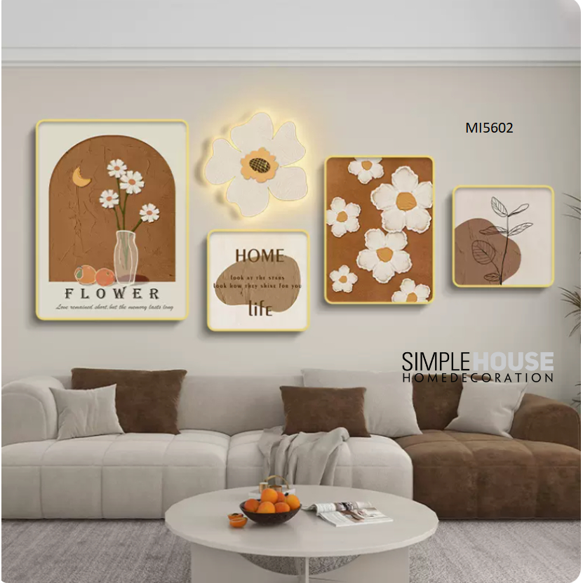 Tranh Tráng Gương Led Mix Match Bộ 5, Treo Tường/Decor Trang Trí Phòng Khách/Ngủ,Khung Composite  - Simple House