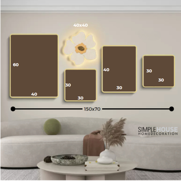 Tranh Tráng Gương Led Mix Match Bộ 5, Treo Tường/Decor Trang Trí Phòng Khách/Ngủ,Khung Composite  - Simple House