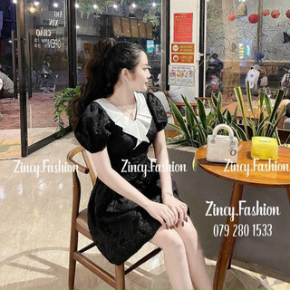 Váy dự tiệc chất gấm xốp hoa, Cổ bèo cực xinh, Thiết kế dáng xòe ngắn, Váy Ngắn Cổ Điển Váy Thanh Lịch, Eo Thon