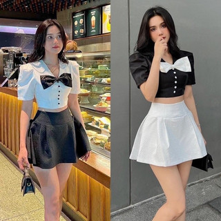 Set bố nút nơ, Set aos croptop phối chân váy ngắn