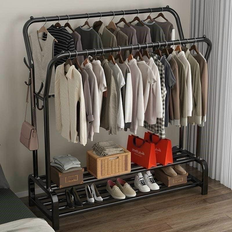 Kệ Treo Quần Áo, 2 Giàn Treo Kèm 2 Tầng Để Đồ Tiện Lợi, Sơn Tĩnh Điện Chống Rỉ