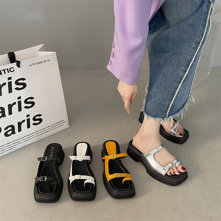 Jinxchoy Shoes Mùa Hè Mới Nhất Dày Đế Một Chân Đi Xăng Đan Thoải Mái Thời Trang Trăm Đáp Thư Giãn Văn Phòng Đi Dạo Phố Giày Nữ