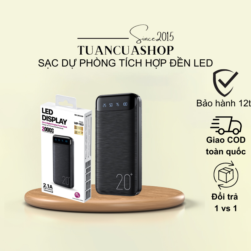 Sạc dự phòng WP-106 tích hợp màn hình Led Dung Lượng 10000MAH-20000MAH thiết kế nhỏ gọn,vẻ ngoài bắt mắt, chế độ sạc kép