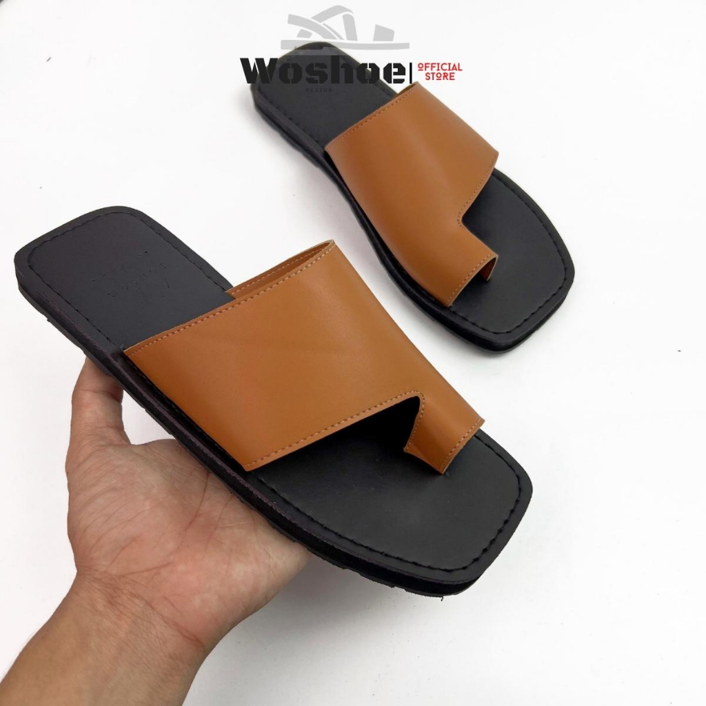 Dép quai ngang xỏ ngón WOSHOE đế bệt mũi vuông cao cấp size 34-44