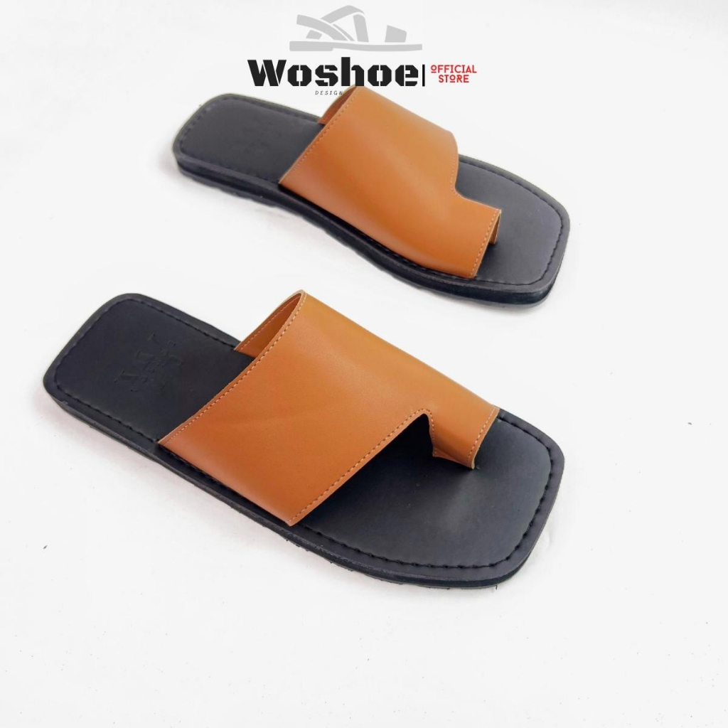 Dép quai ngang xỏ ngón WOSHOE đế bệt mũi vuông cao cấp size 34-44