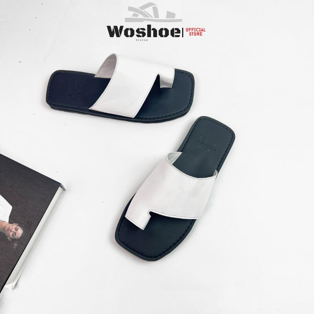 Dép quai ngang xỏ ngón WOSHOE đế bệt mũi vuông cao cấp size 34-44