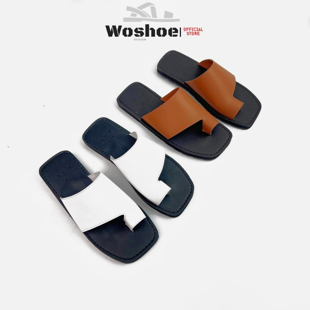 Dép quai ngang xỏ ngón WOSHOE đế bệt mũi vuông cao cấp size 34-44
