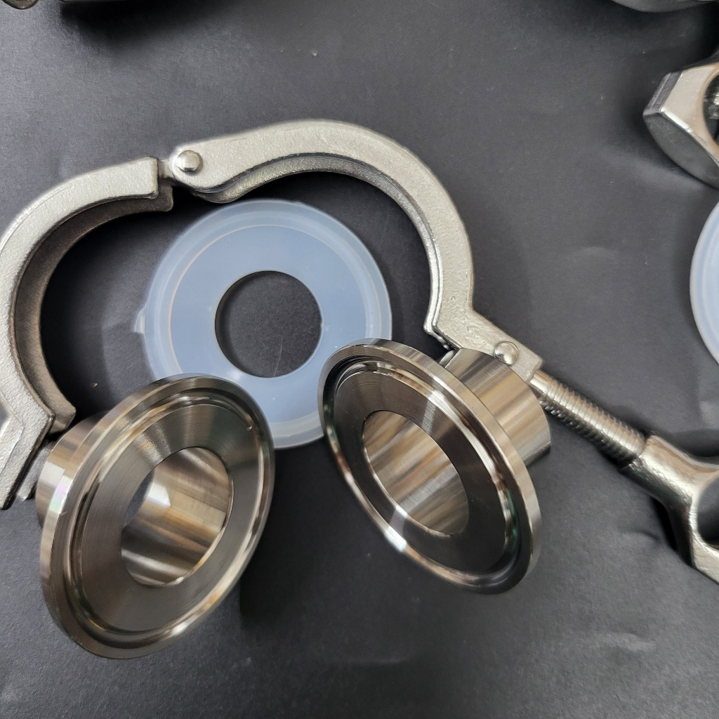 Clamp inox 304 vi sinh, gồm cổng phi 25, 28 tai clamp 50 cùm clamp 50.5mm gioăng