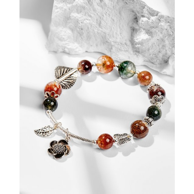 Vòng tay đá ưu linh ngũ sắc charm bạc 925 bình an may mắn phong thủy Udumbara