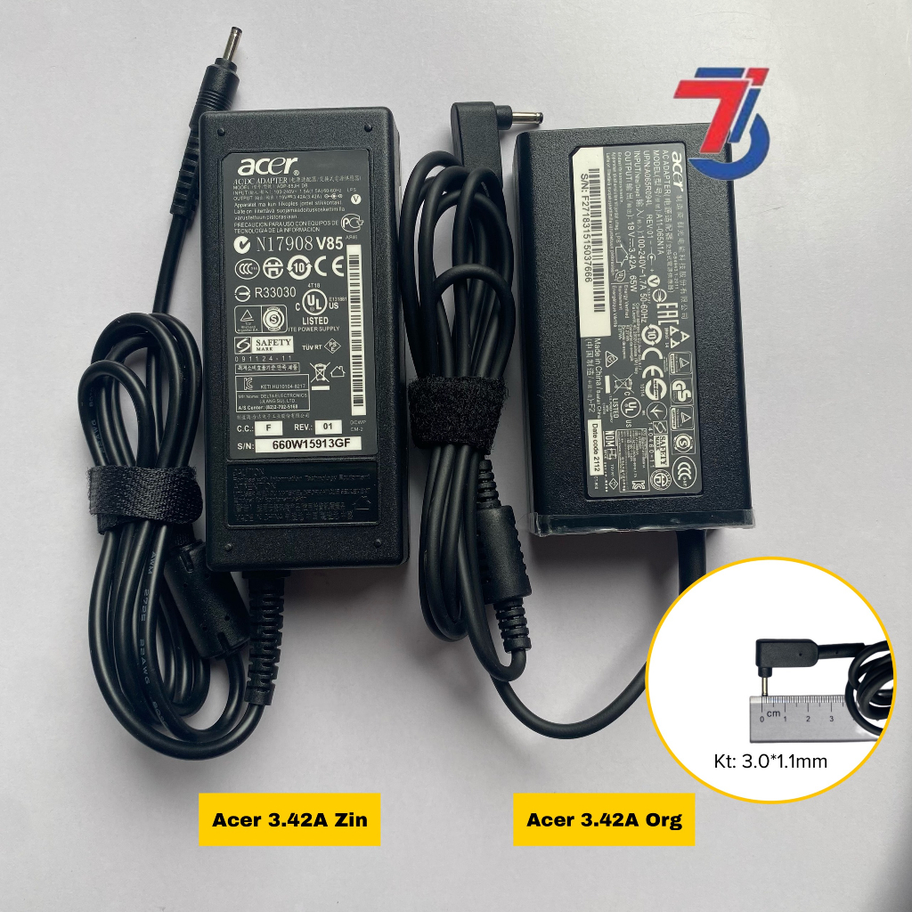 Sạc Máy Tính Laptop3T ACER 19V-2.37A ; 19V-3.42A  Chân Cắm 3.0*1.1MM Loại Tốt Bảo Hành 12 Tháng