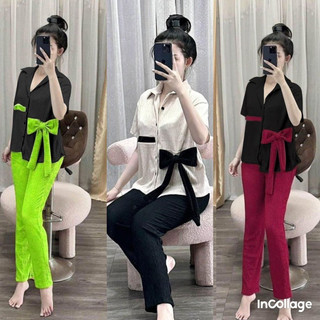 Sét Bộ SƠMI Đính Nơ XINH XẮN BigSiZe Nữ từ 70kg đến 95 kg