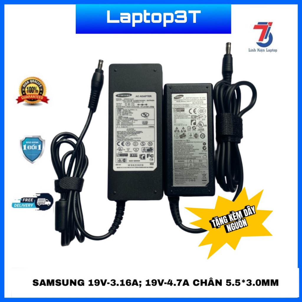 Sạc Máy Tính Laptop SAMSUNG 19V-3.16A 65w ; 19V-4.7A 90w Chân 5.5*3.0MM Loại Tốt Bảo Hành 12 Tháng