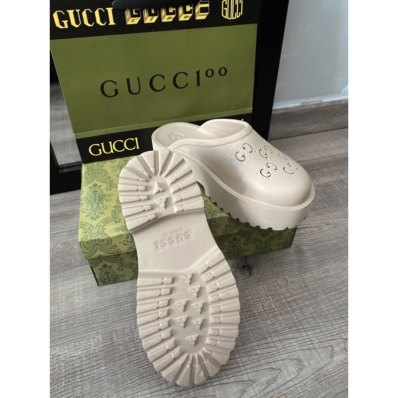 Dép sục GC - FREE SHIP - Đế xuồng 5cm nữ - Dép Gucci nữ màu trà sữa