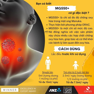 Siro mật ong Tranzalpine Organic Manuka Throat and Chest Syrup MG550+ - Giảm ho, đau họng - Dr Chubby