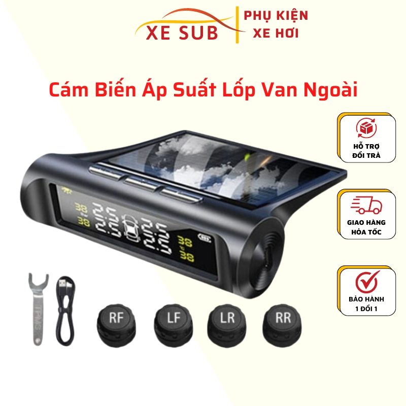 Cảm Biến Áp Suất Lốp Xe Hơi Gắn Ngoài Màn Hình LCD Pin Tuổi Thọ 5 Năm Và Sử Dụng Năng Lượng Mặt Trời