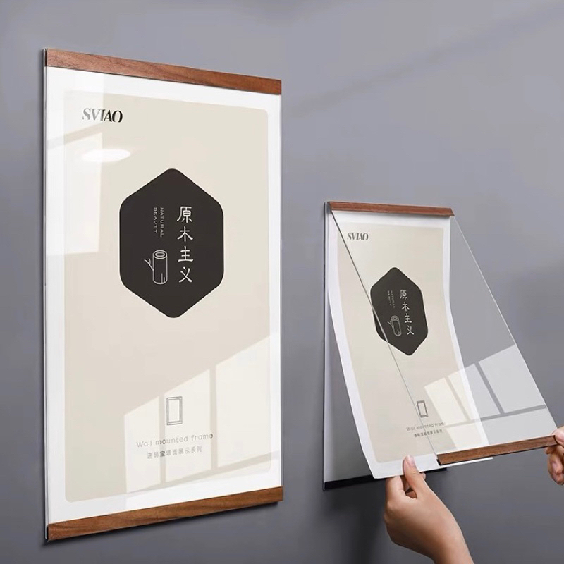 Khung ảnh mica dán tường cực chắc Viền gỗ dán nam châm