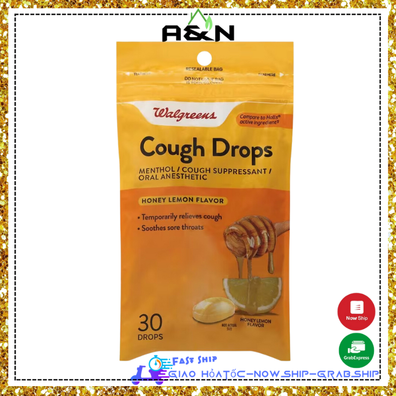 Kẹo ngậm the Walgreens Cough Drops hương chanh mật ong - 30 viên