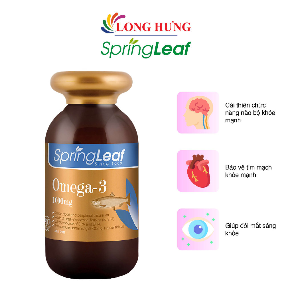 Viên uống Spring Leaf Omega-3 1000mg hỗ trợ tim mạch trí não (200 viên)