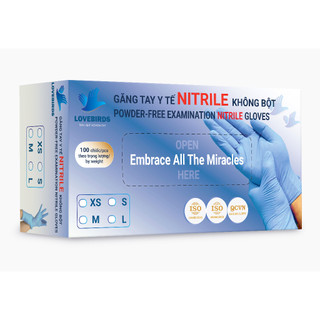 Găng tay y tế nitrile không bột màu xanh - lovebirds - mã 4.0