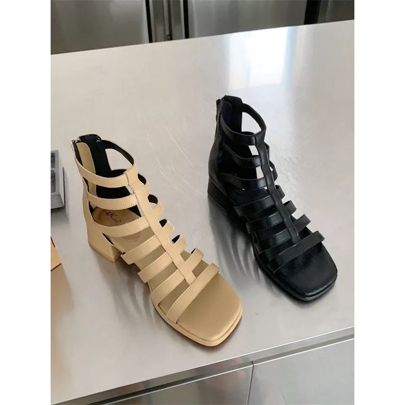 Giày sandal chiến binh gót vuông 4cm đan dây