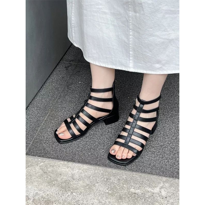 Giày sandal chiến binh gót vuông 4cm đan dây