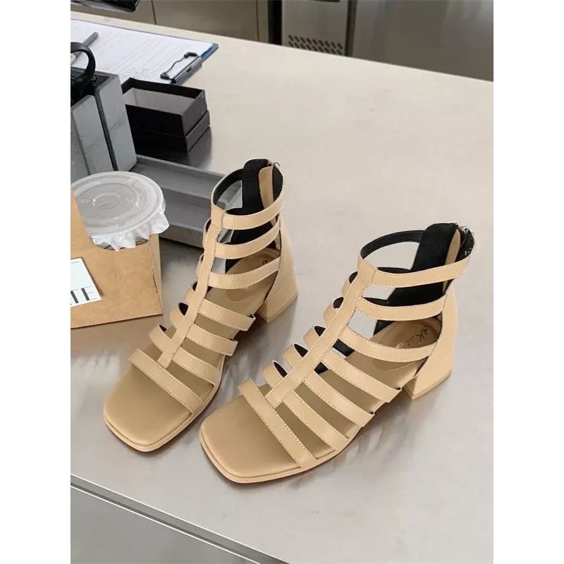 Giày sandal chiến binh gót vuông 4cm đan dây