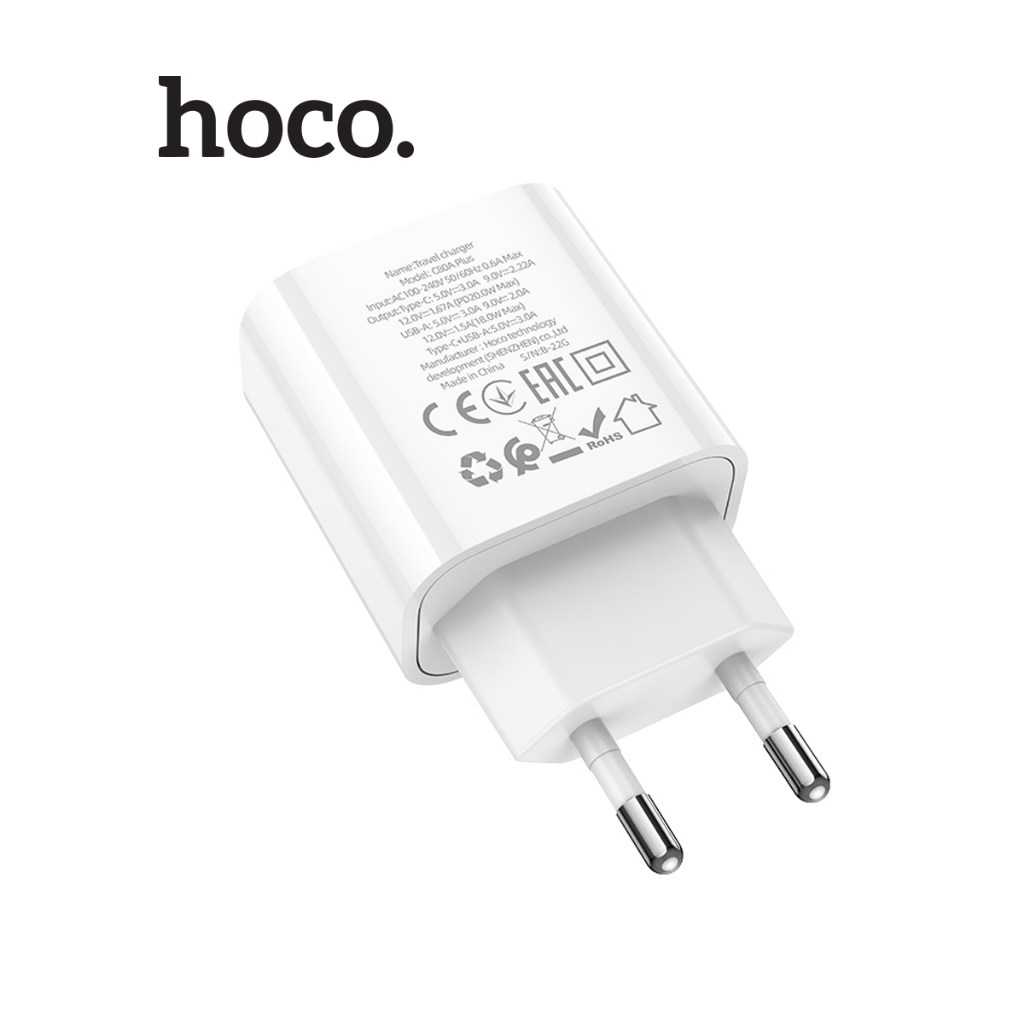 Củ sạc nhanh 20W Hoco C80A Plus 1 cổng USB/ 1 cổng Type-C hỗ trợ sạc 18W - PD 20W , chân tròn