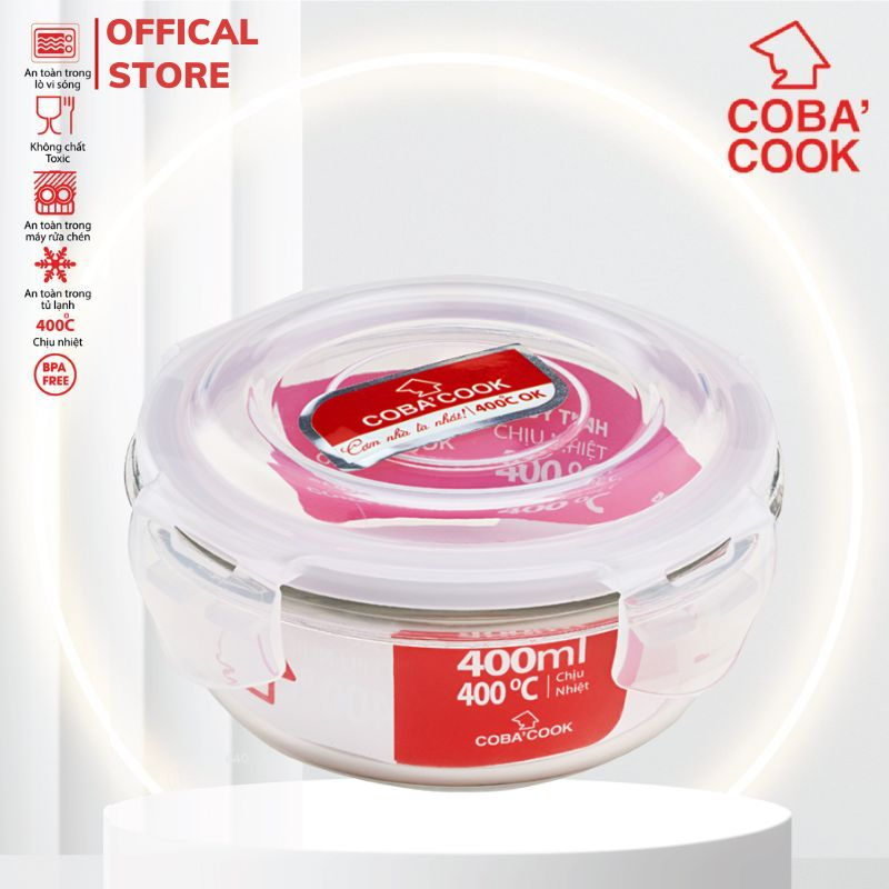 [XẢ KHO] Hộp Thủy Tinh Bảo Quản Thực Phẩm Chịu Nhiệt COBACOOK Hình Tròn-CBHR400XA