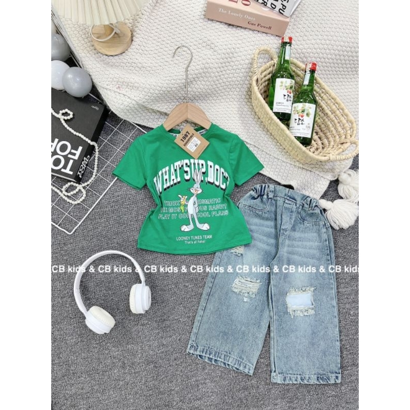 Set jean bé gái hình thỏ
