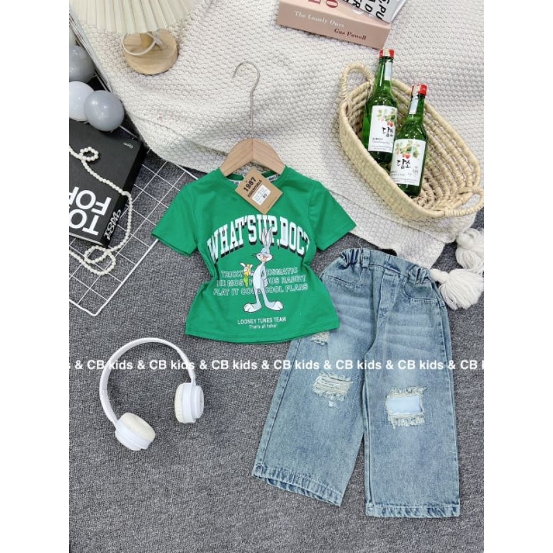 Set jean bé gái hình thỏ