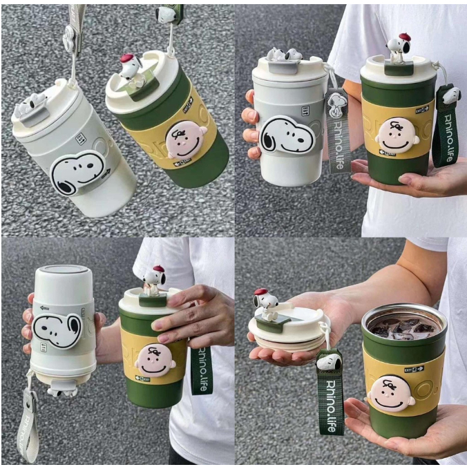Ly Giữ Nhiệt In Hình Chú Cún SNOOPY Chất Liệu Inox 304 Dung tích 510ML, Ly Giữ Nhiệt Có Sticker Và Quai Xách Siêu Cute