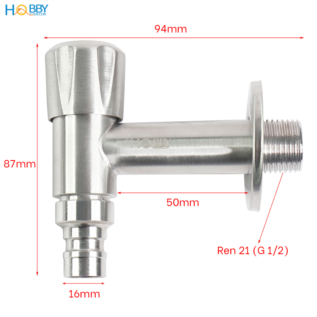 Vòi xả hồ cấp nước máy giặt Hobby Home Decor VIN3 - chuẩn Inox 304 - 2 loại tùy chọn