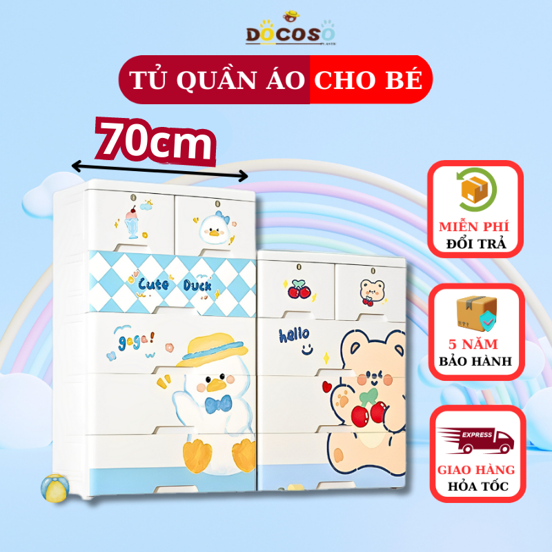 Tủ đựng quần áo trẻ em 5 tầng, nhựa PP cao cấp an toàn cho bé, chịu lực tới 80kg (70x114)