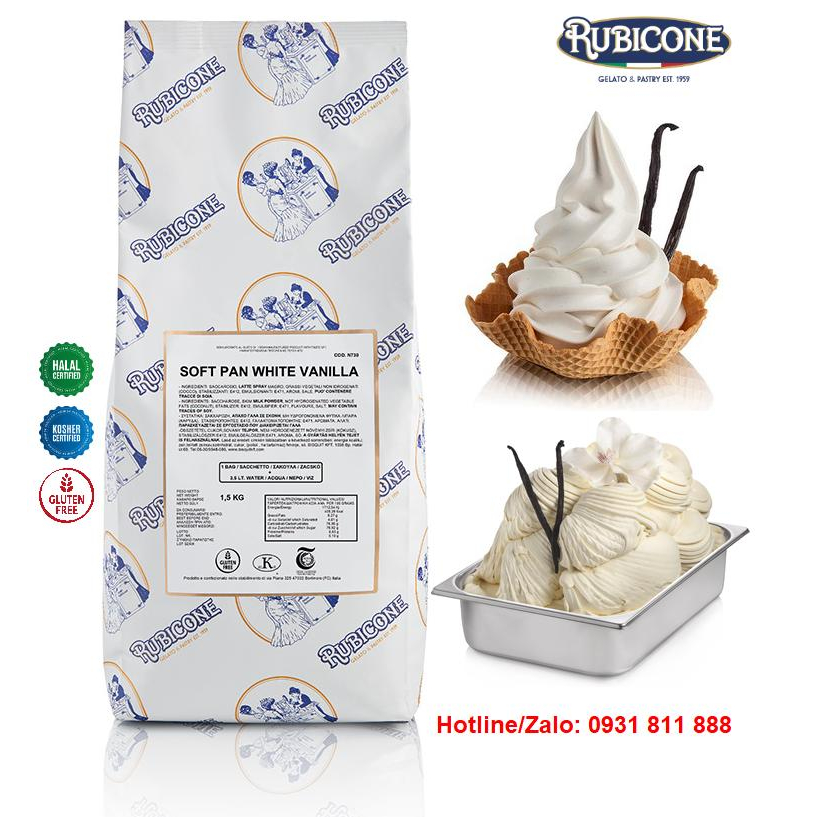 Túi 1,5kg Bột làm kem vị Vani - Rubicone Soft Pan White Vanilla