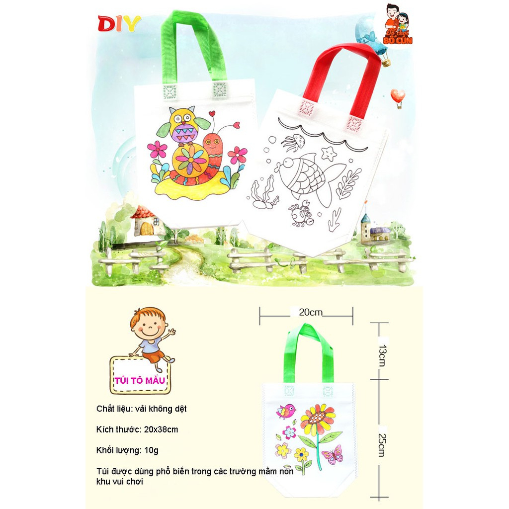 Túi vải vẽ, Túi xách tô màu cho bé