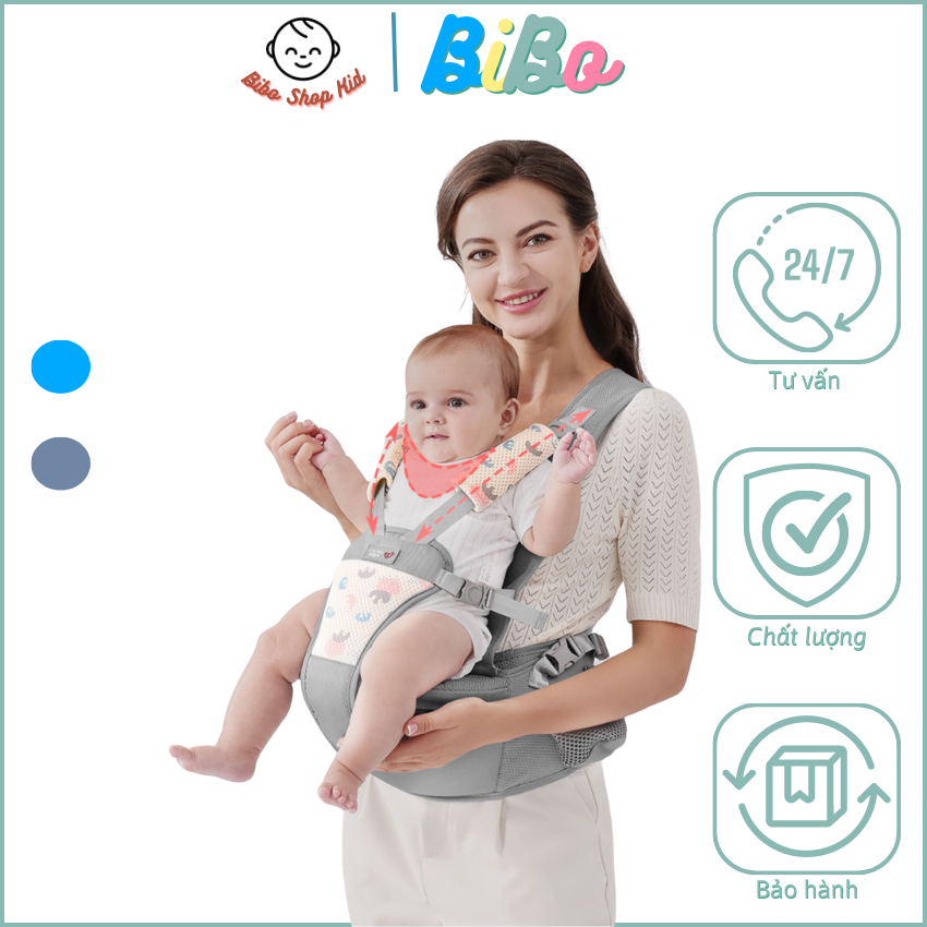 Địu thắt lưng em bé 4 mùa Mk23-048 cho bé 0-2 tuổi chống gù đa năng nhiều tư thế có ghế vải lưới thoáng mát cho bé