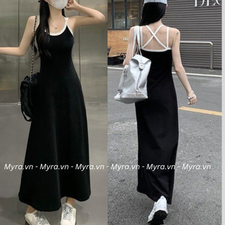 Váy đầm 2 dây đan lưng chất thun zip siêuuuu co giãn Tôn dáng myra