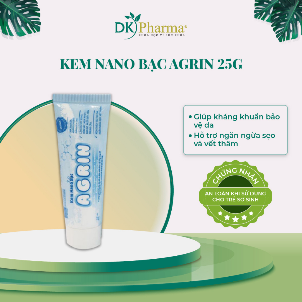 Kem Nano bạc Agrin 25g kháng khuẩn, lành thương, tái tạo da, ngăn ngừa sẹo - DK Pharma