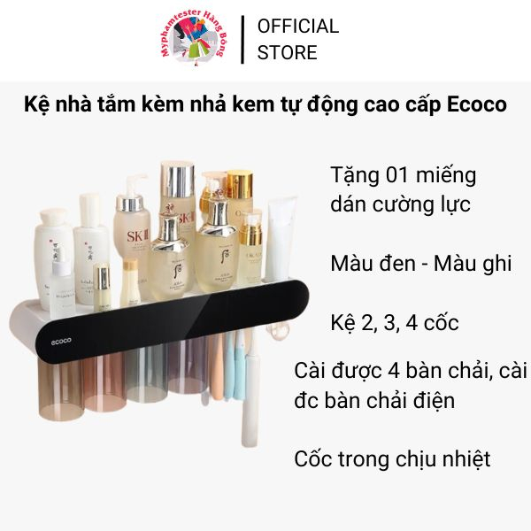 Kệ nhả kem đánh răng tự động cao cấp, hộp đựng bàn chải đánh răng Ecoco, kệ để đồ phòng tắm gia dụng thông minh