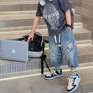 Quần bò lửng hoạ tiết tua rua, quần denim cho bé trai phong cách năng động