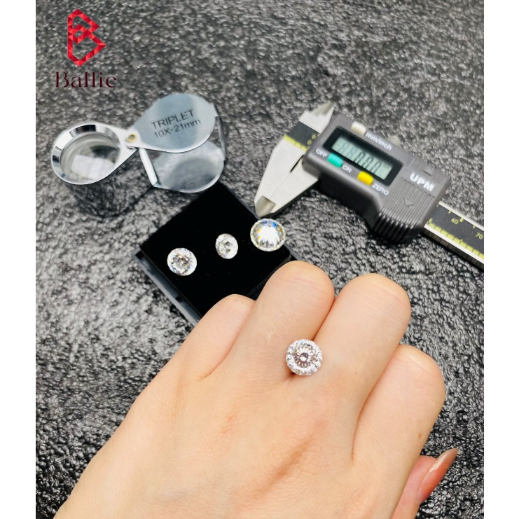 Kim cương nhân tạo Moissanite 8ly 8.1ly giác Nga100 giác cắt - Có giấy kiểm định GRA - Test bút lên kim