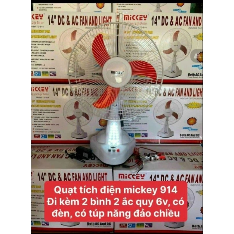 quạt tích điện ác quy Chế độ DC&AC 2 đèn LED chiếu sáng hỗ trợ khi mất điện