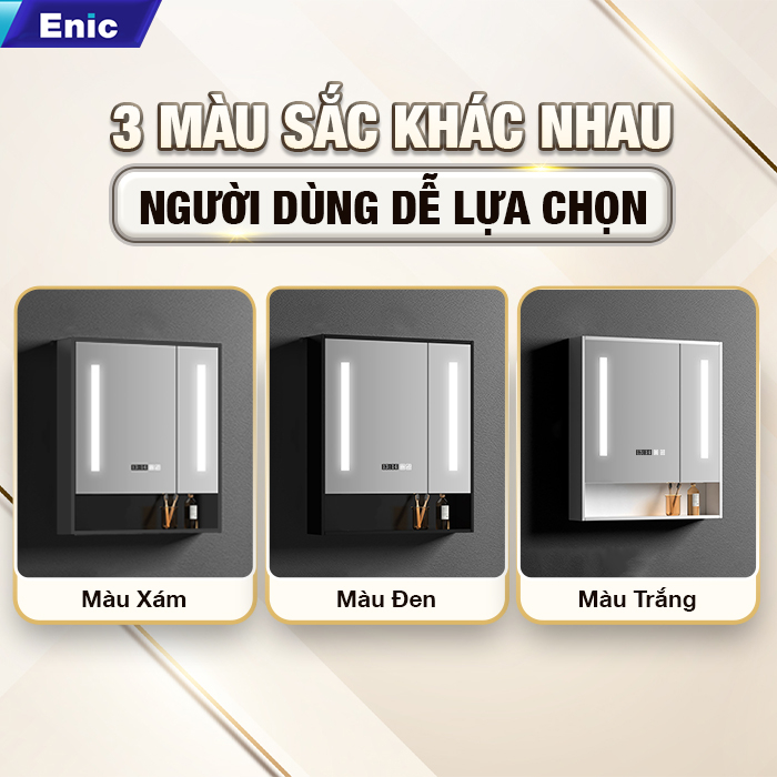 Tủ gương phòng tắm chất liệu gỗ ENIC T03-chống thấm chống ẩm,khử sương mờ thông minh,đèn LED chiếu sáng