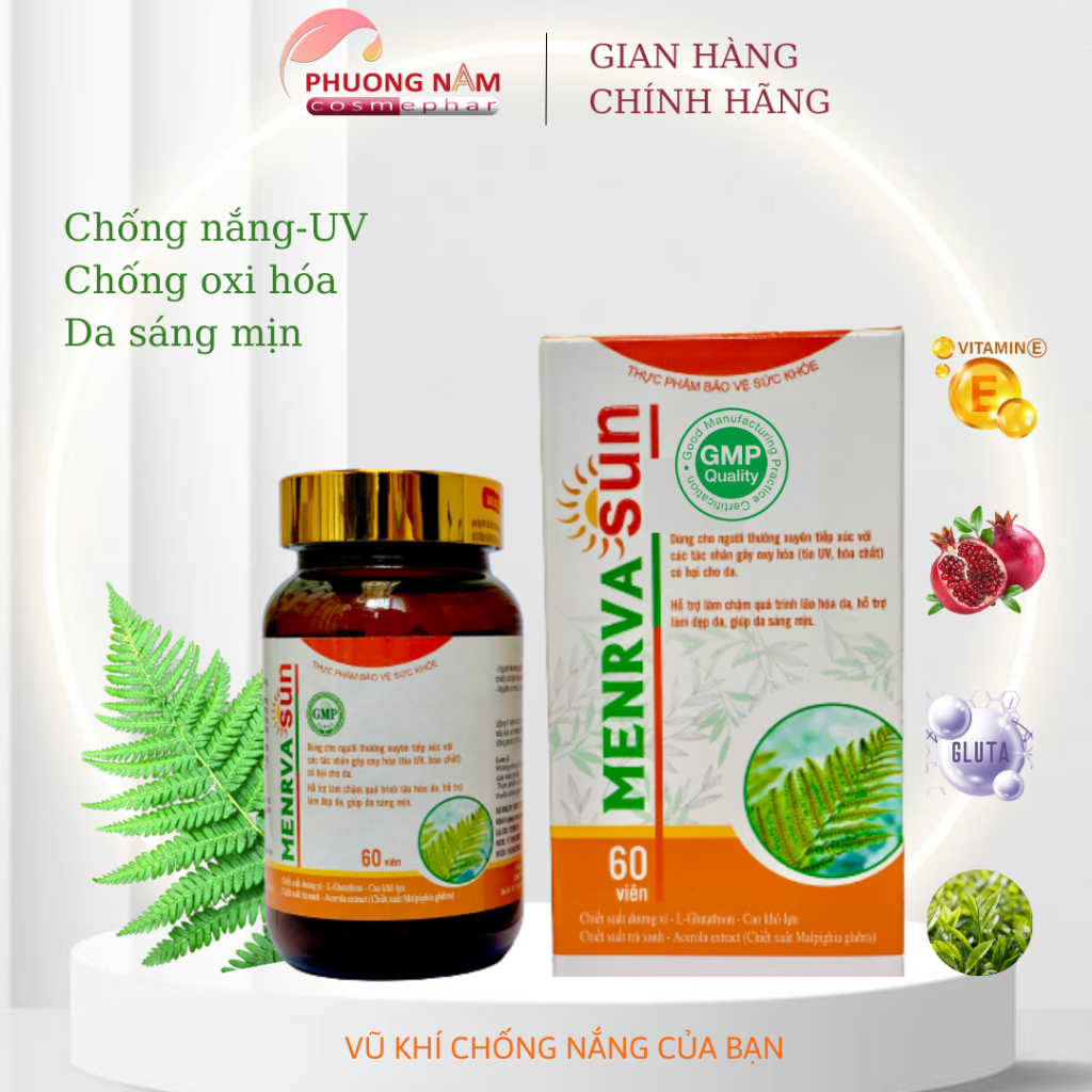 Viên uống chống nắng kết hợp đẹp da MENRVA SUN - nguyên liệu nhập từ Châu Âu