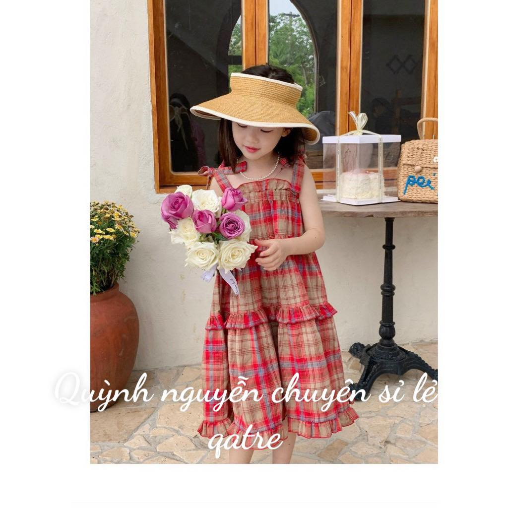Váy kẻ 2 dây cao cấp cho bé gái size đại 18kg đến 43kg